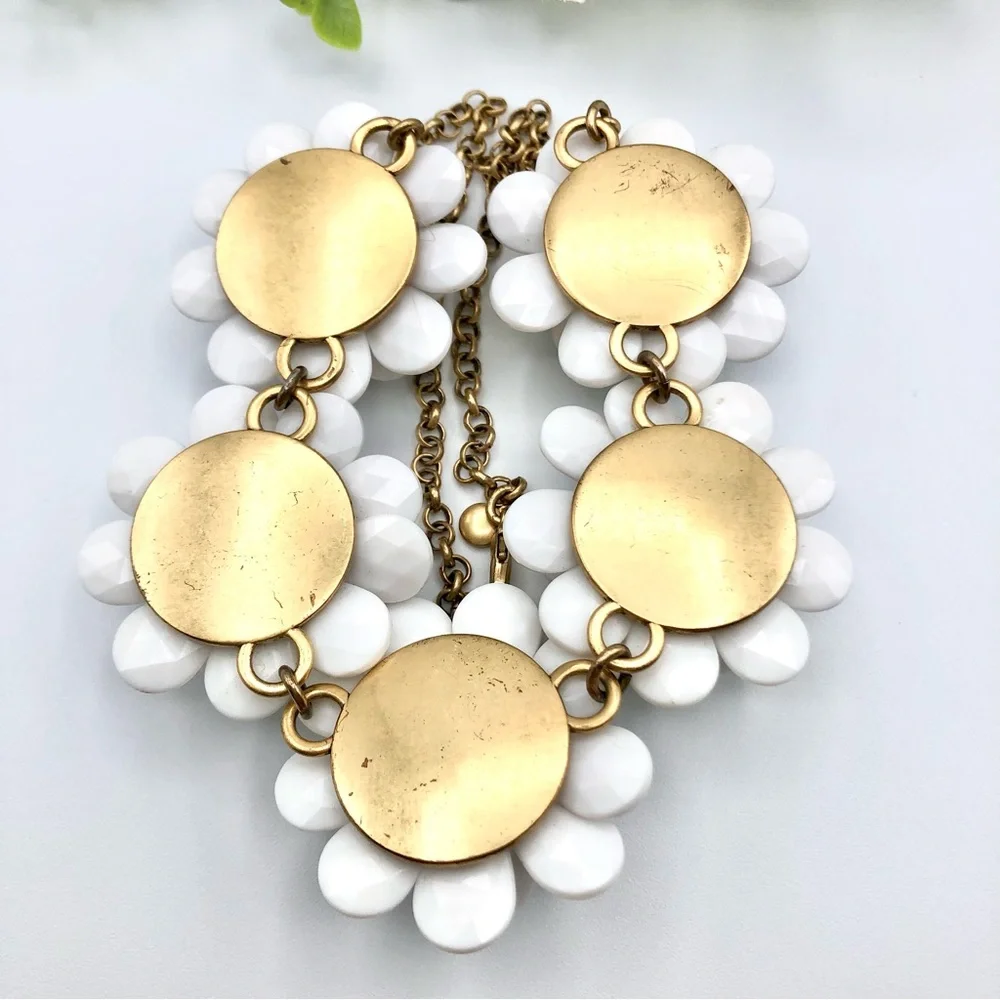 J. Crew White Flower And Crystal Necklace